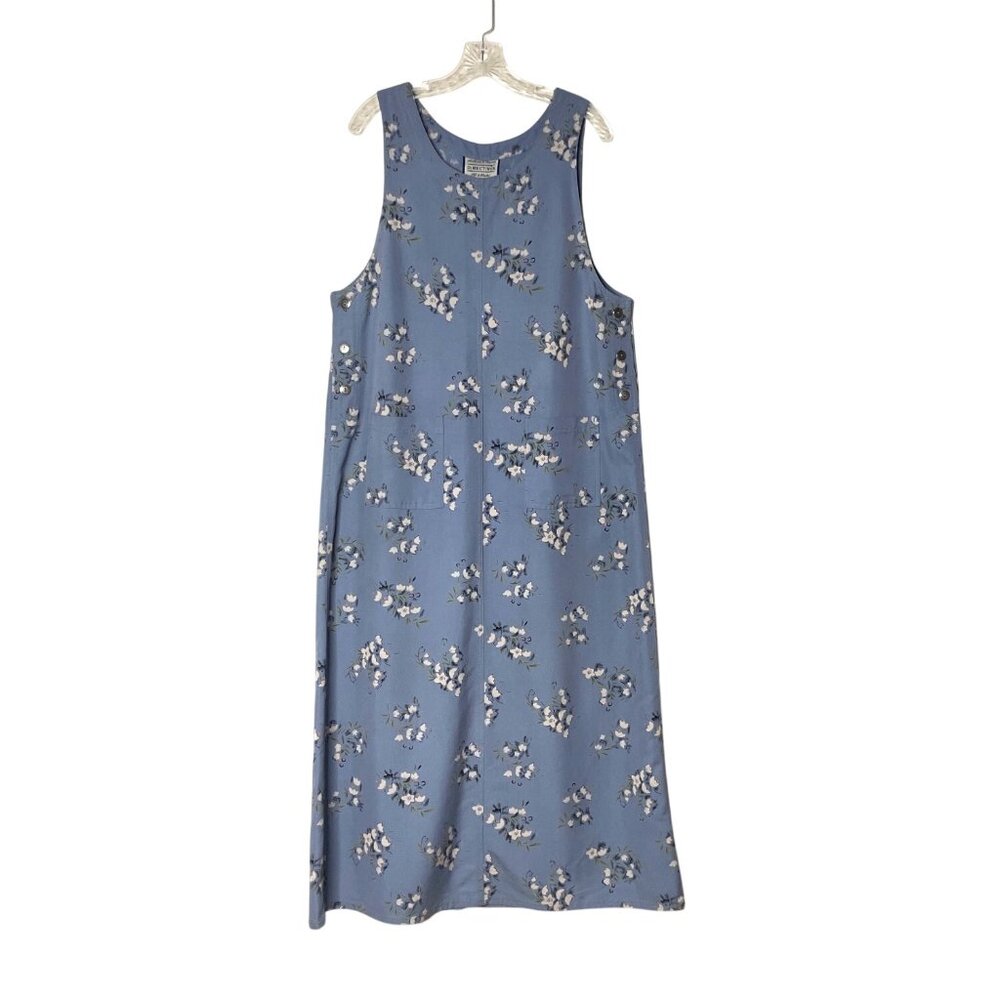 Vintage Directives Blue Floral Sleeveless Maxi Dress Side Buttons & Pockets Sz L
